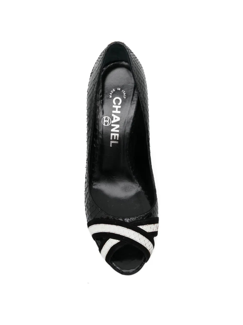 Black & White Textured Peep-Toe Heels - view 4