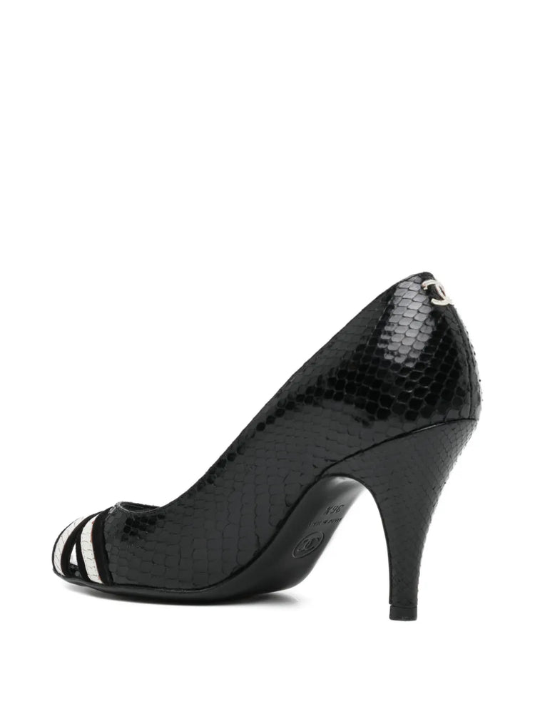 Black & White Textured Peep-Toe Heels - view 3
