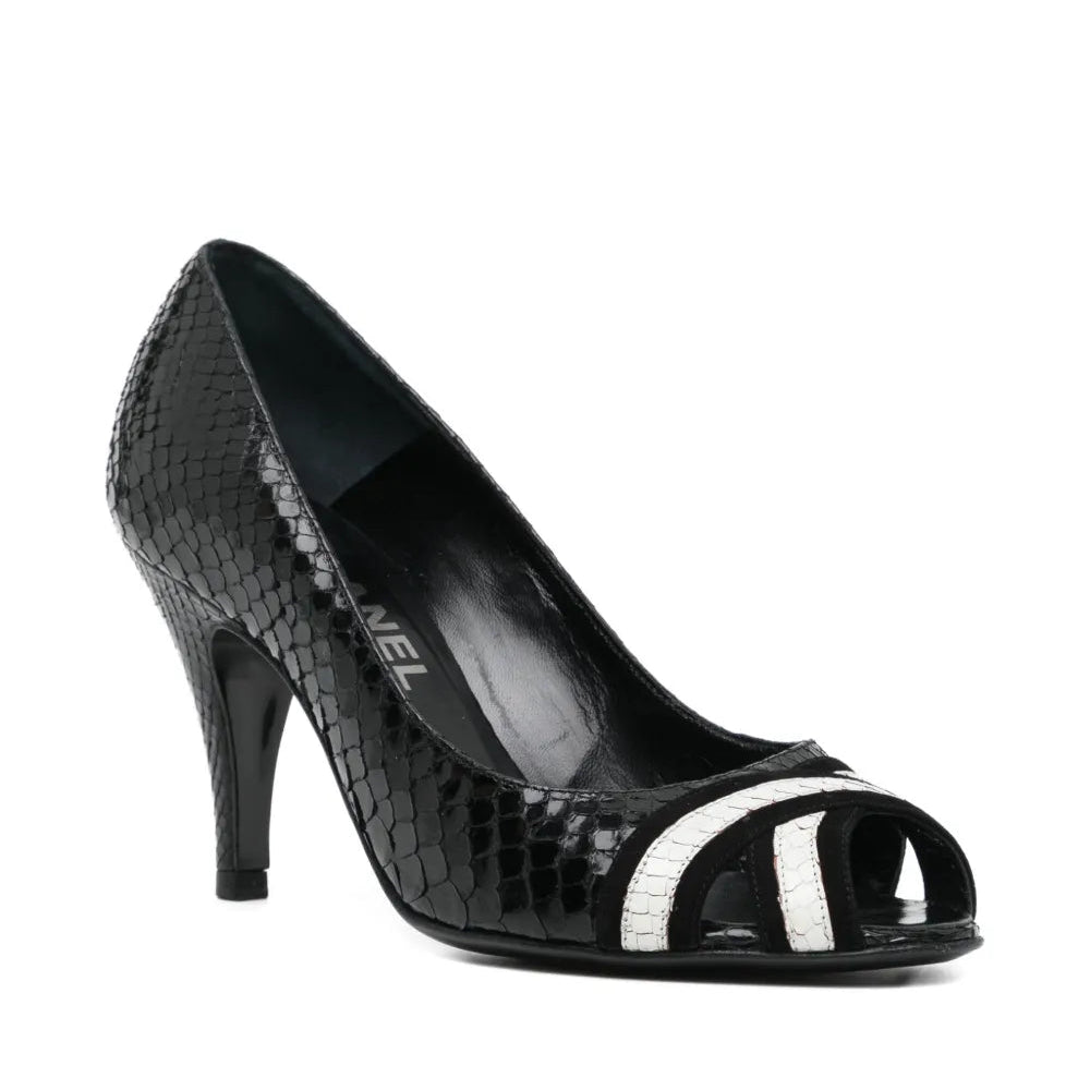 Black & White Textured Peep-Toe Heels - view 2