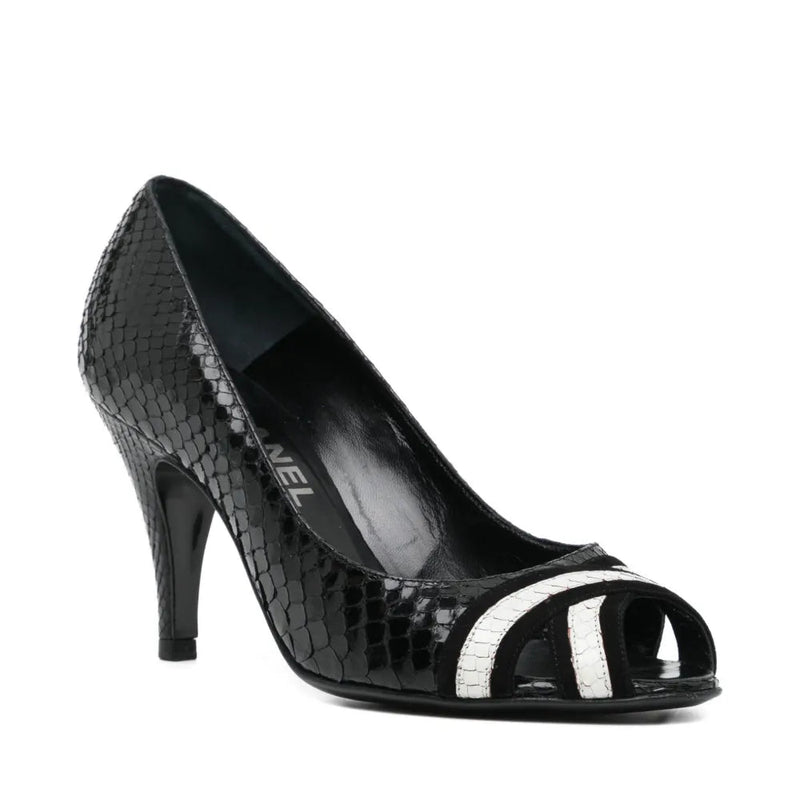 Black & White Textured Peep-Toe Heels - view 2