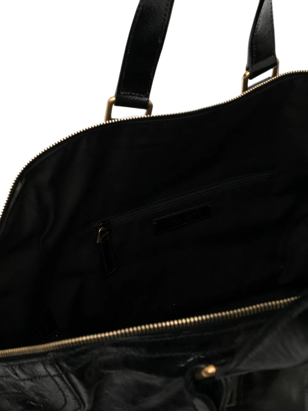 Black Saint Laurent Downtown patent leather tote bag with sleek design and spacious interior, perfect for everyday use.