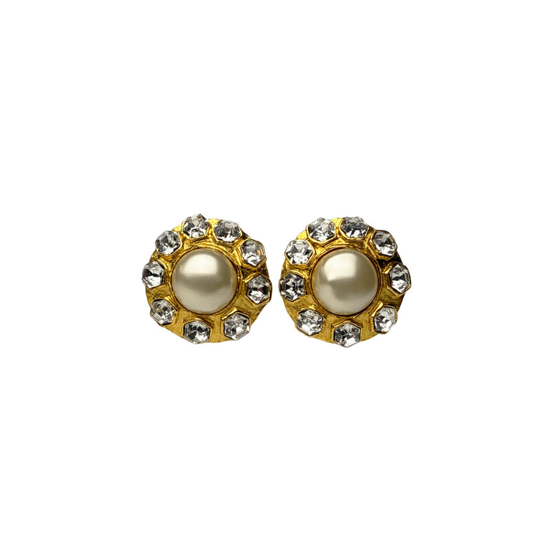Vintage Pearl & Crystals Flower Earrings