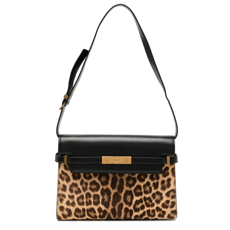 Saint Laurent Printed Manhattan Small Shoulder Bag GHW in leopard print