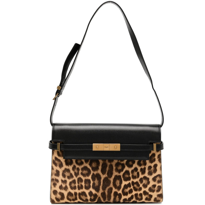 Saint Laurent Printed Manhattan Small Shoulder Bag GHW in leopard print