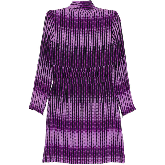 Gucci abstract print dress with a flowing silhouette, shown from the back featuring vibrant, artistic patterns and elegant design.