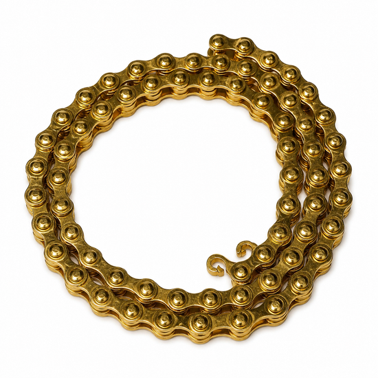 Dior archival bicycle chain necklace designed by John Galliano for Fall 2000, featuring metallic chain links and statement style.
