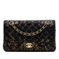 Authentic Chanel Medium Classic Double Flap Bag Black Chevre Leather Lace Gold Hardware