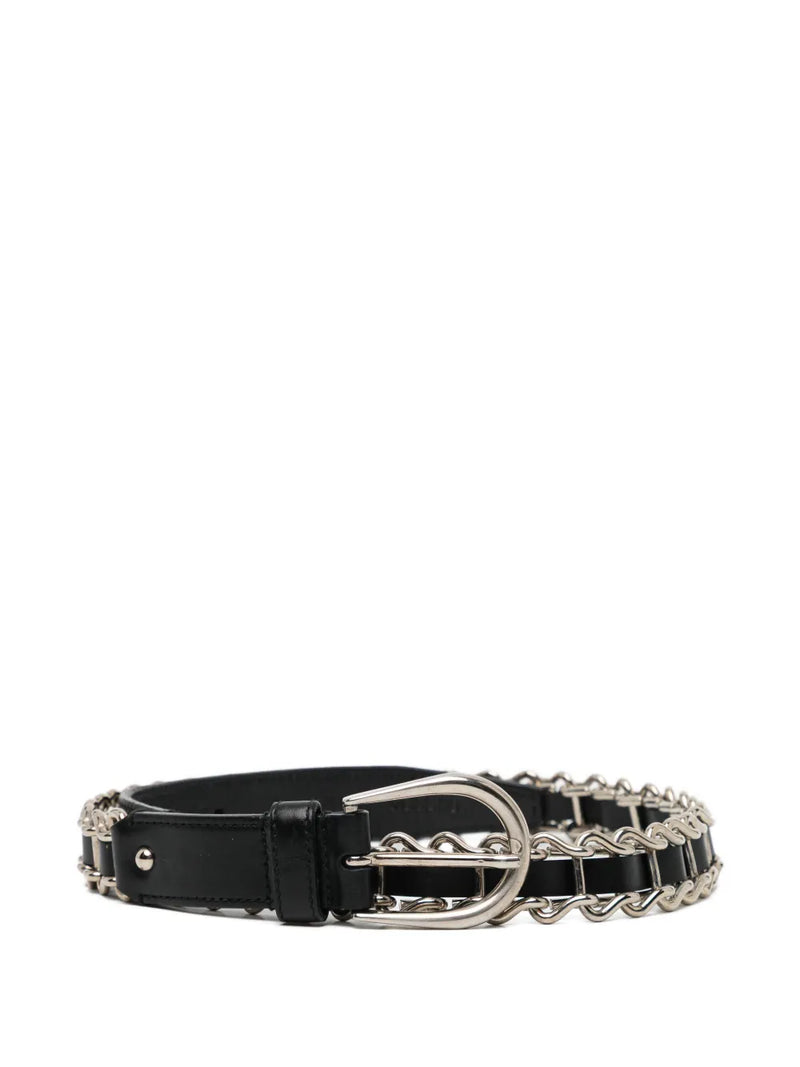 Silver-tone Chain Link Leather Belt