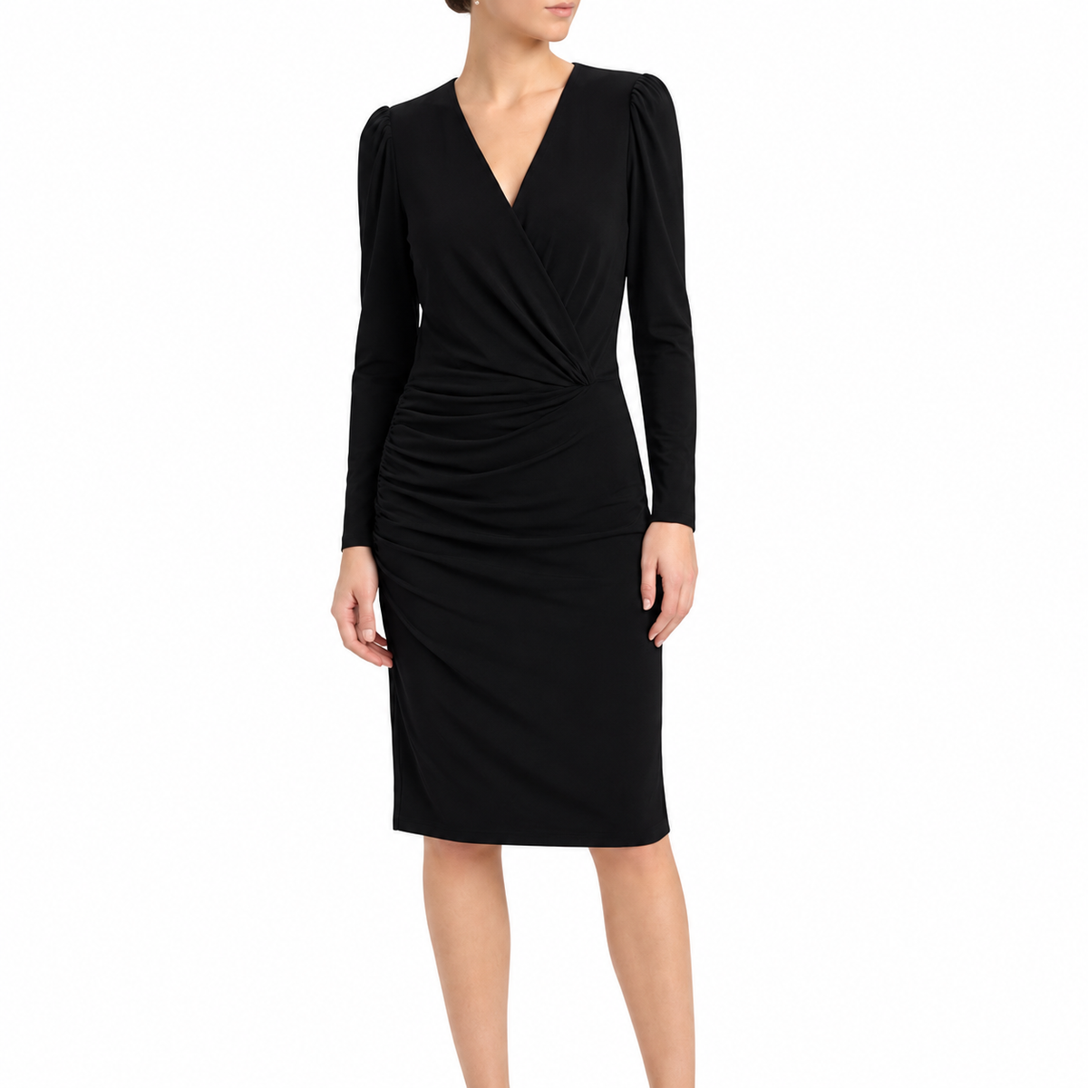 Balenciaga draped asymmetric midi dress featuring flowing fabric and elegant silhouette, perfect for stylish occasions.