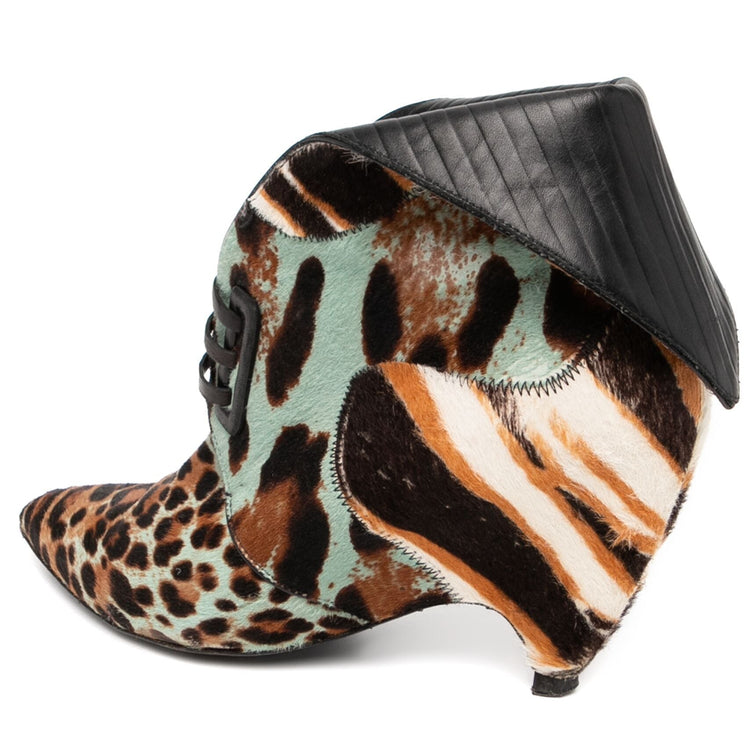 Balenciaga Nicolas Ghesquière runway ankle boots in multicolour pony hair with sleek design and high heel.