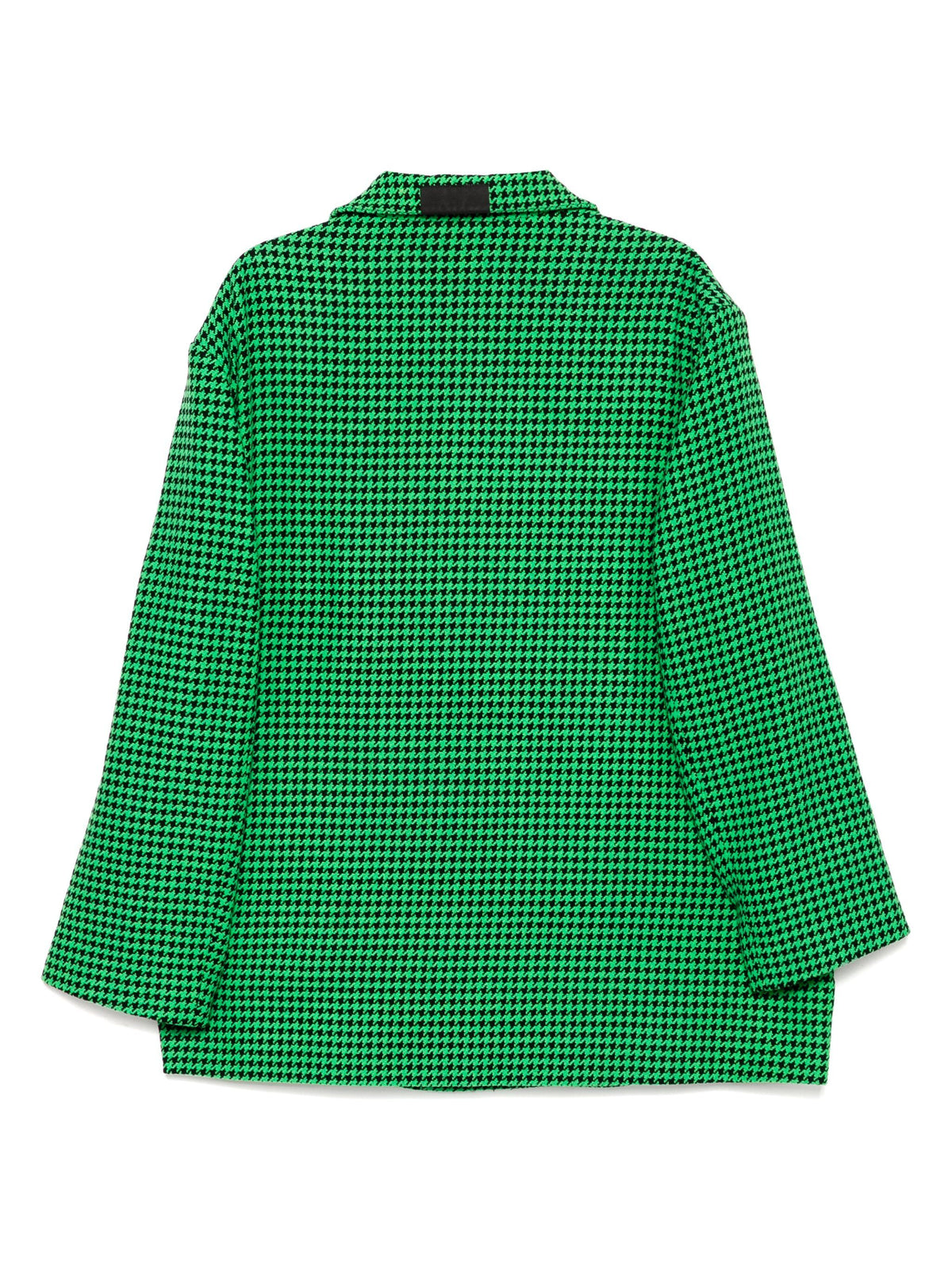Balenciaga houndstooth wool coat displayed on a hanger, showing its classic pattern and tailored fit.