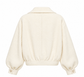 Beige Chanel cream tweed front zip blazer jacket, stylish with classic tailored fit and textured fabric.