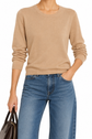 Beige Prada crew neck knit sweater, cozy tops with ribbed collar and cuffs, soft wool blend for stylish comfort