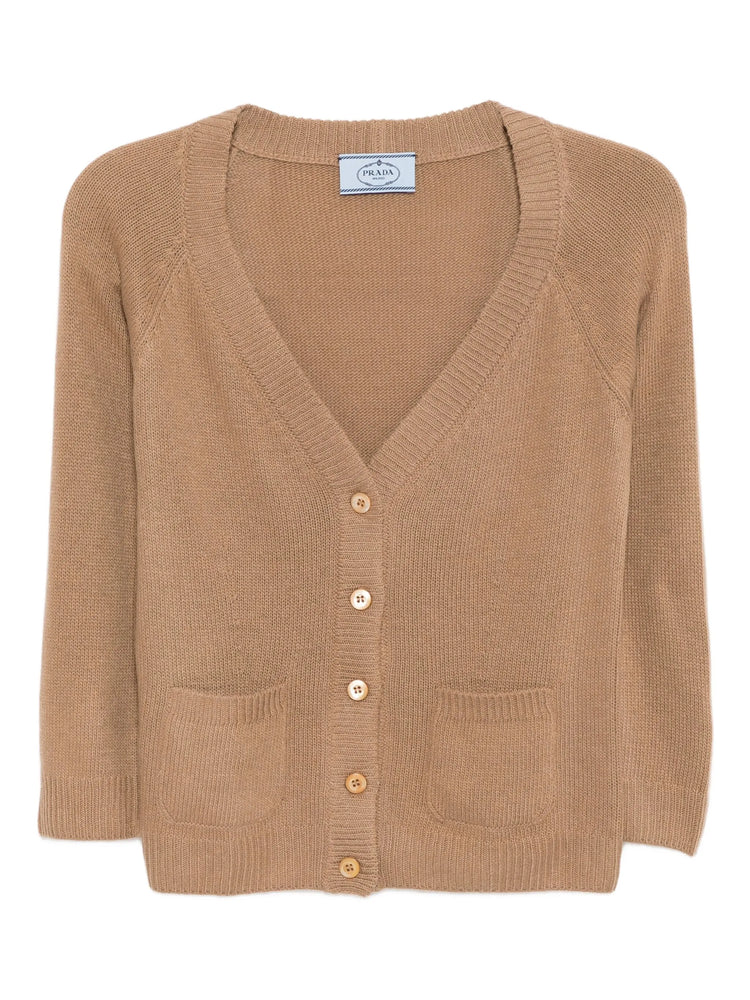 Beige Prada cropped knit cardigan, stylish women&