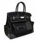 Hermès Birkin 35 Cargo Noir Toile Goéland and Swift PHW top handle bag with structured design and black leather accents.