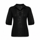 Black Chanel lace-panel polo top, stylish short-sleeve top with elegant lace details and classic fit.