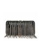 Black Chanel lambskin chain fringe kisslock clutch handbag with elegant design and gold-tone hardware.
