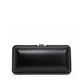 Black Chanel lambskin chain fringe kisslock clutch handbag with elegant design and gold-tone hardware.
