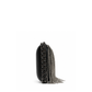 Black Chanel lambskin chain fringe kisslock clutch handbag with elegant design and gold-tone hardware.