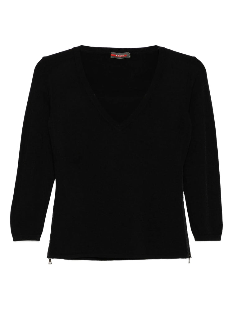 Black Prada V-Neck Top, stylish women&