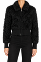 Black Prada cropped teddy jacket, a stylish blazer with a plush teddy texture, perfect for layered winter fashion.