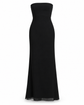 Black Prada strapless maxi dress, elegant sleeveless evening dress with flowing fabric and a fitted bodice, displayed on a mannequin.