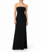 Black Prada strapless maxi dress, elegant sleeveless evening dress with flowing fabric and a fitted bodice, displayed on a mannequin.