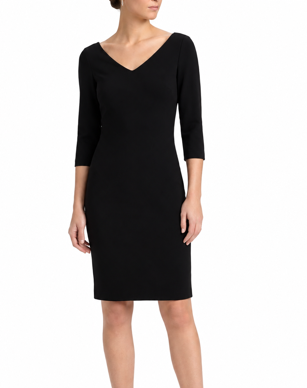 Black V-neck tailored midi dress by Dolce & Gabbana, featuring a sleek fit and elegant design perfect for formal occasions.