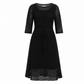 Black crochet silk midi dress by Prada featuring intricate crochet detailing and a flowing silhouette.