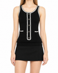 Black ribbed knit contrast tank top by Chanel, featuring a fitted sleeveless design and textured fabric for a chic casual look.