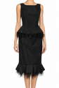Black silk cocktail dress with ostrich feather trim from Oscar De La Renta, featuring elegant design and sophisticated style.