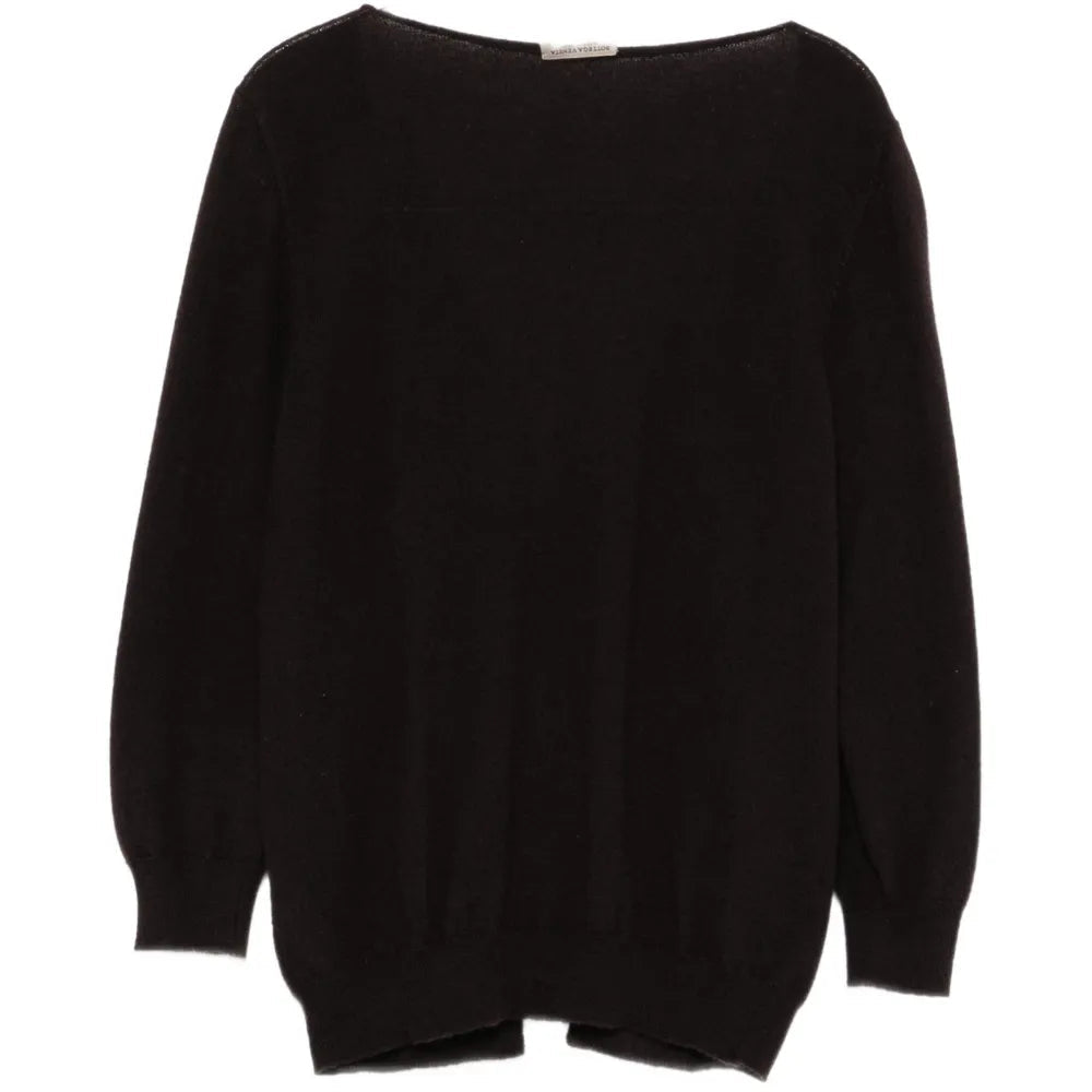 Bottega Veneta brown lightweight V-neck cardigan, soft knit tops with a relaxed fit and subtle texture.