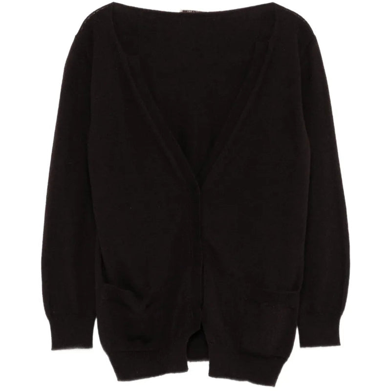 Bottega Veneta brown lightweight V-neck cardigan, soft knit top with long sleeves and ribbed cuffs, casual versatile style.