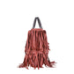 Bottega Veneta Fringe Intrecciato Leather Tote in terracotta leather with signature woven detailing, layered fringe, braided top handles and dark-tone hardware.