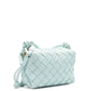 Bottega Veneta Mini Loop Intrecciato Candy Camera Bag in pale mint leather with signature woven construction, zip-top closure and knotted shoulder strap.