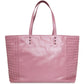 Bottega Veneta Pink Fourre-Tout Leather Handbag with smooth pink leather body, intrecciato woven side panels, long shoulder straps and dark-tone stud detailing.