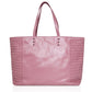 Bottega Veneta Pink Fourre-Tout Leather Handbag with smooth pink leather body, intrecciato woven side panels, long shoulder straps and dark-tone stud detailing.