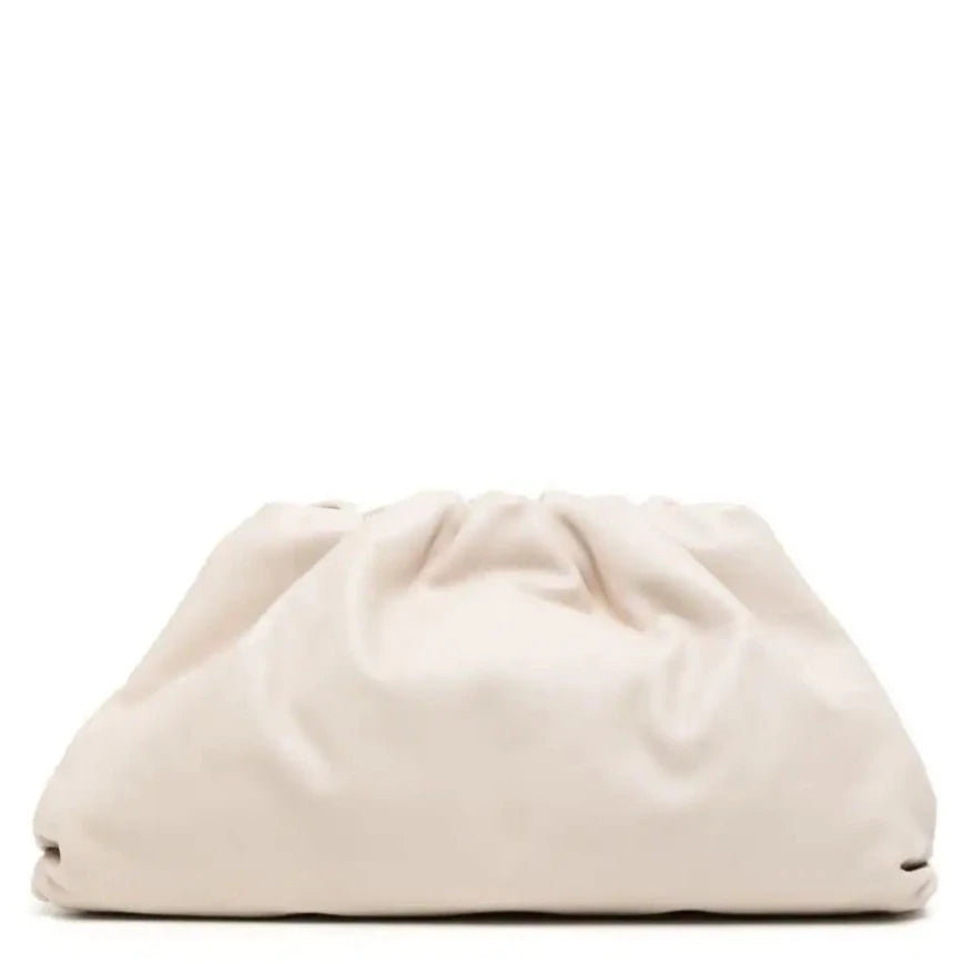 Bottega Veneta Pouch leather clutch in white with a soft gathered silhouette, folded top and structured base.