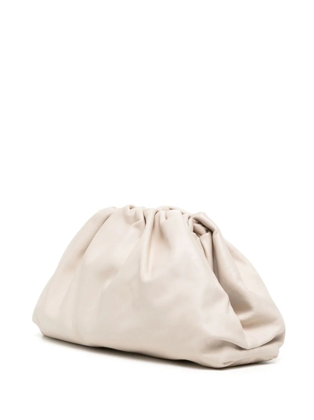 White leather clutch pouch from Bottega Veneta featuring a sleek, minimalist design and a fold-over flap closure.