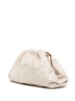 White leather clutch pouch from Bottega Veneta featuring a sleek, minimalist design and a fold-over flap closure.