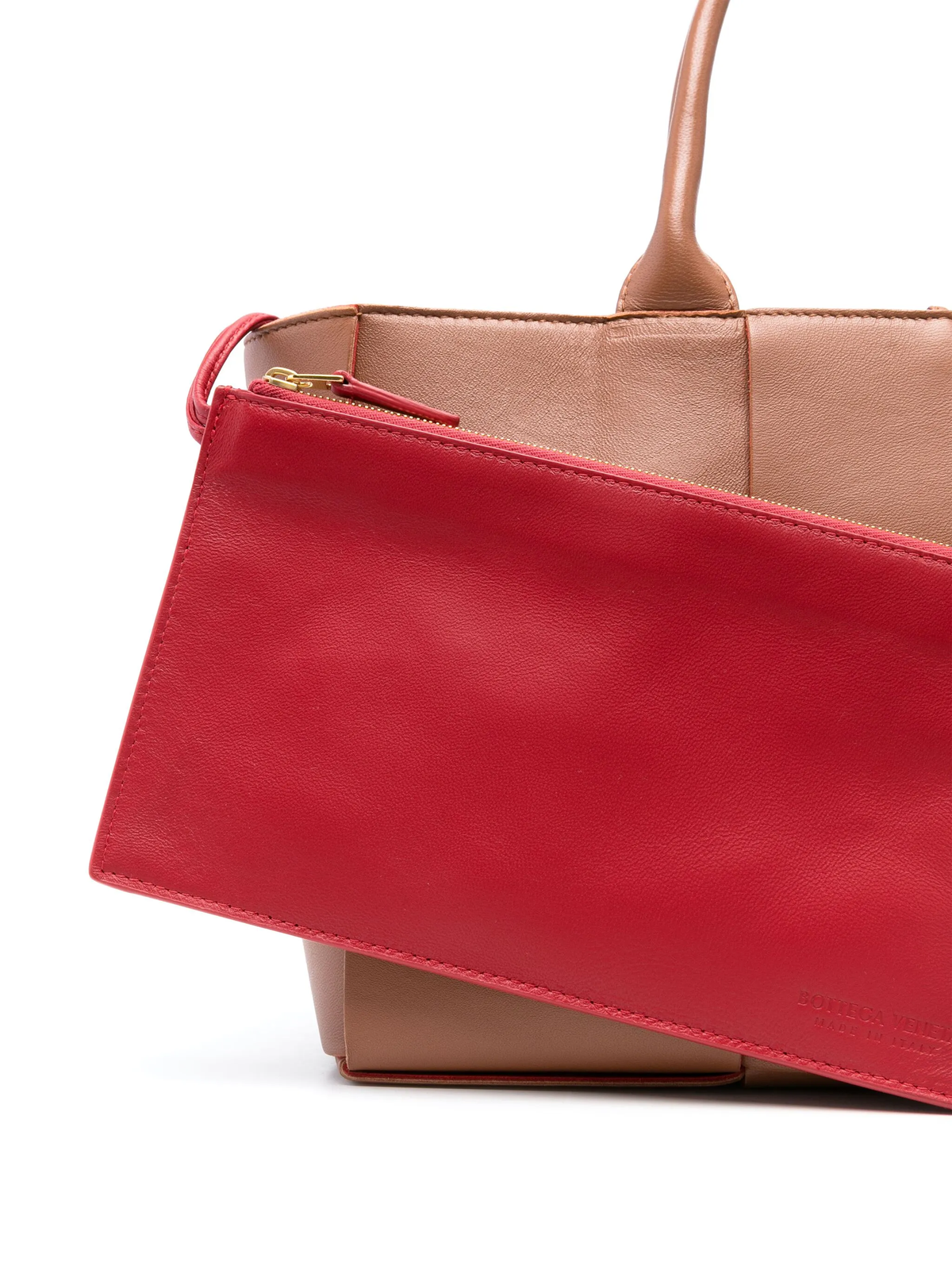 Bottega Veneta Small Arco Intrecciato Tote in camel leather with signature woven construction, structured silhouette and dual top handles.