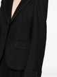 Bottega Veneta satin-trim single-breasted blazer featuring a tailored fit and sleek lapel design, displayed on a hanger.