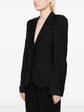 Bottega Veneta single-breasted satin-trim blazer with tailored fit and sleek design, shown on a model.