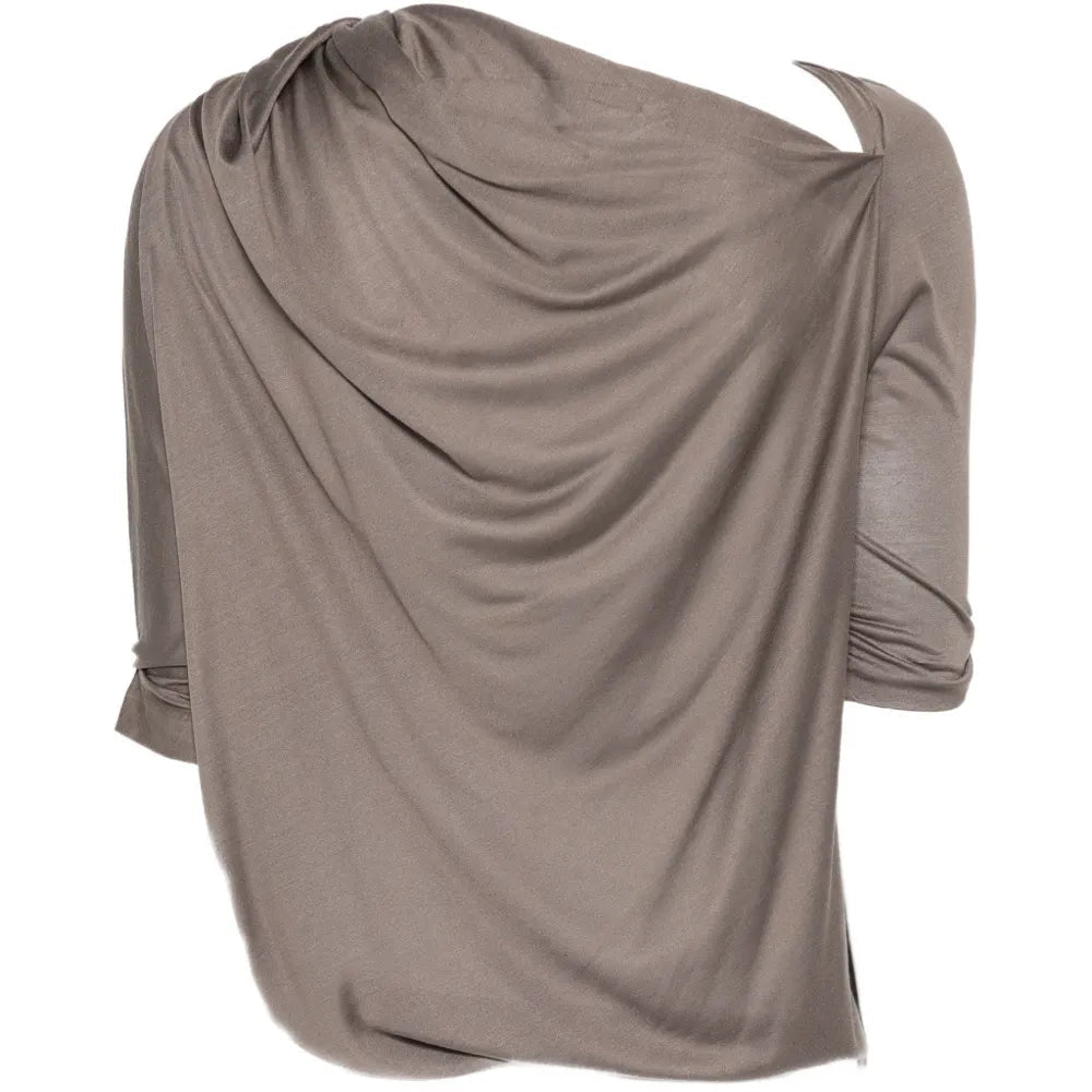 Bottega Veneta brown silk top, elegant sleeveless blouse with a smooth, shiny fabric, displayed on a hanger.