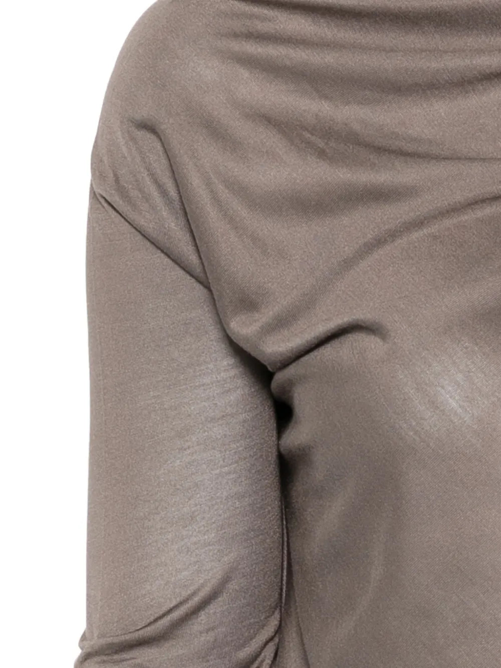 Bottega Veneta brown silk top featuring a sleek, elegant design with smooth fabric and subtle detailing.