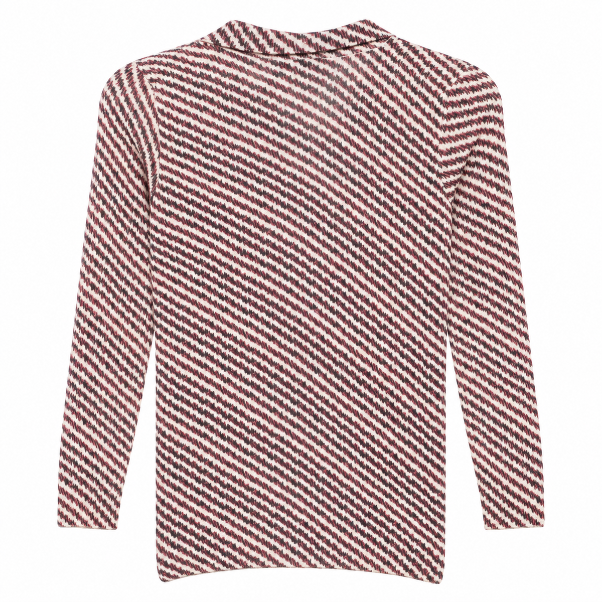 Bottega Veneta striped silk polo top with a classic collar and short sleeves, featuring bold horizontal stripes and a smooth texture.