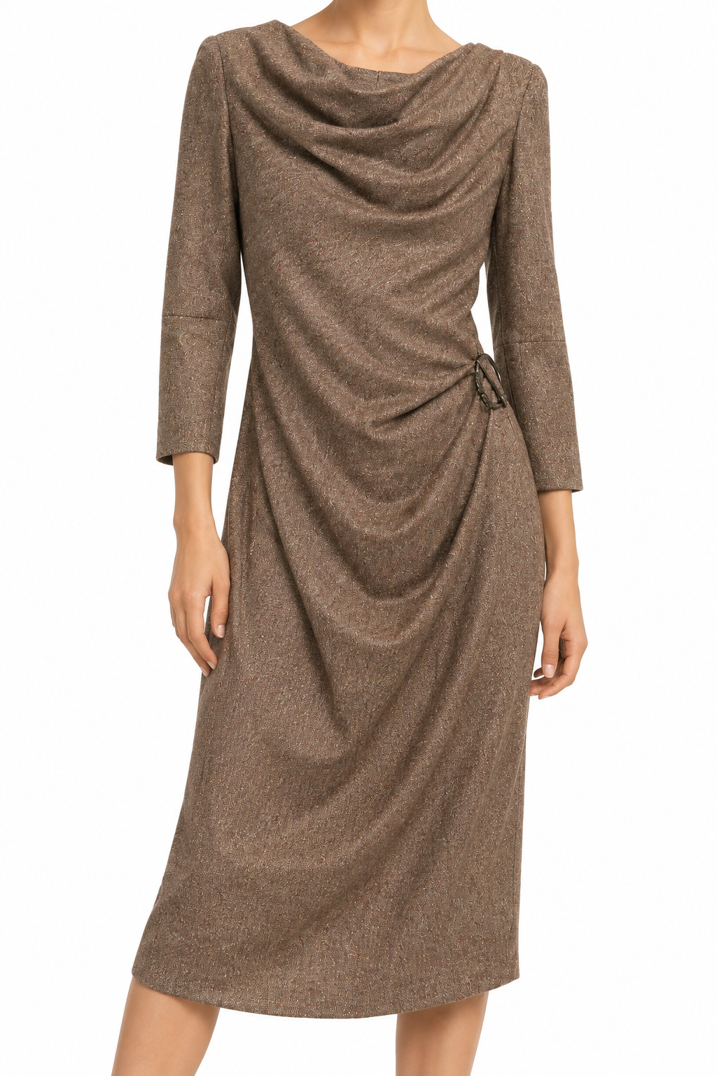 Brown wool-blend brooch dress from Other Designers, featuring a stylish fit and elegant details, perfect for sophisticated occasions.