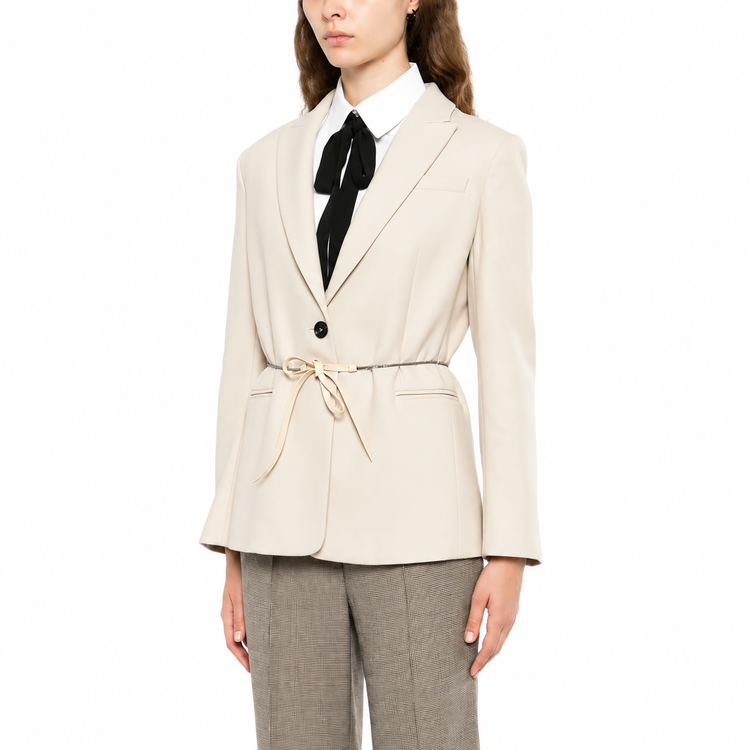 Beige wool blazer by Brunello Cucinelli, tailored blazer for women, featuring a classic fit and elegant design.
