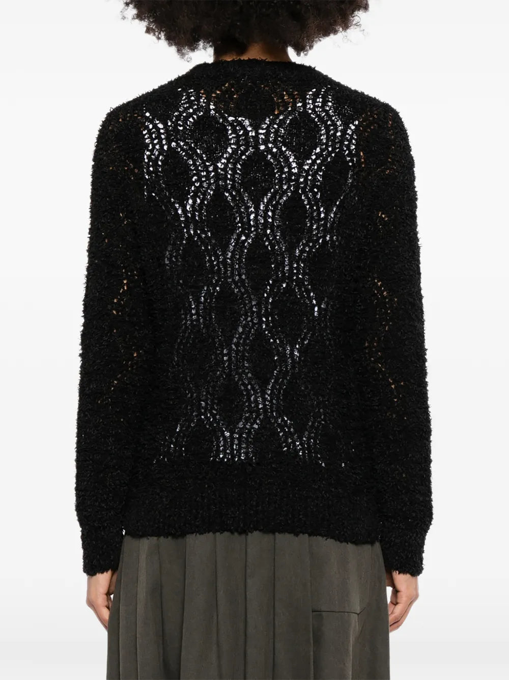Black Brunello Cucinelli double layer jumper, stylish and cozy tops with a layered design, shown on a model.