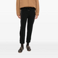 Brunello Cucinelli black jogger pants, front view, made of soft fabric with elastic waistband and tapered fit.